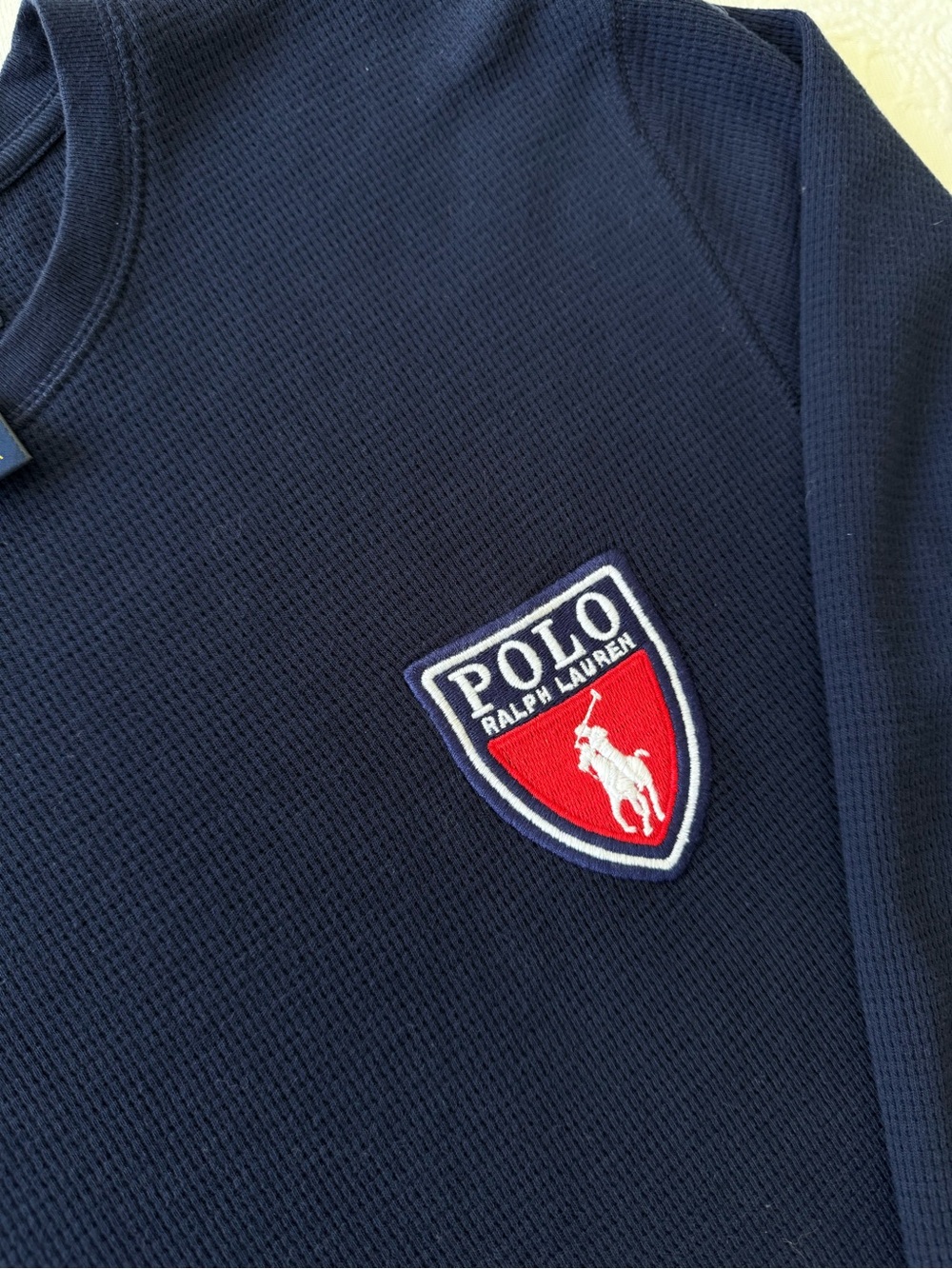 Polo by Ralph Lauren Navy Waffle-Knit Long Sleeve with Crest Patch